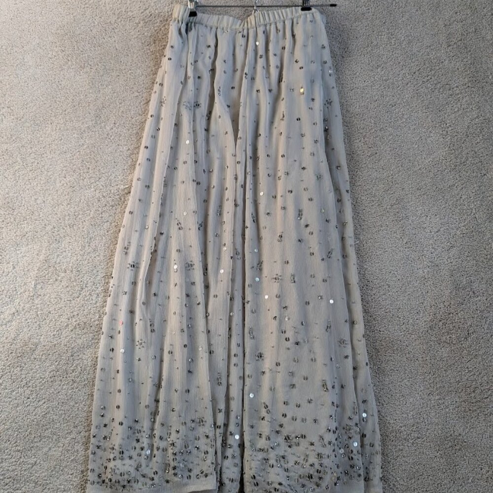 Soft Surroundings Holiday Christmas Maxi Skirt in Beige w/Sequins Petite Small